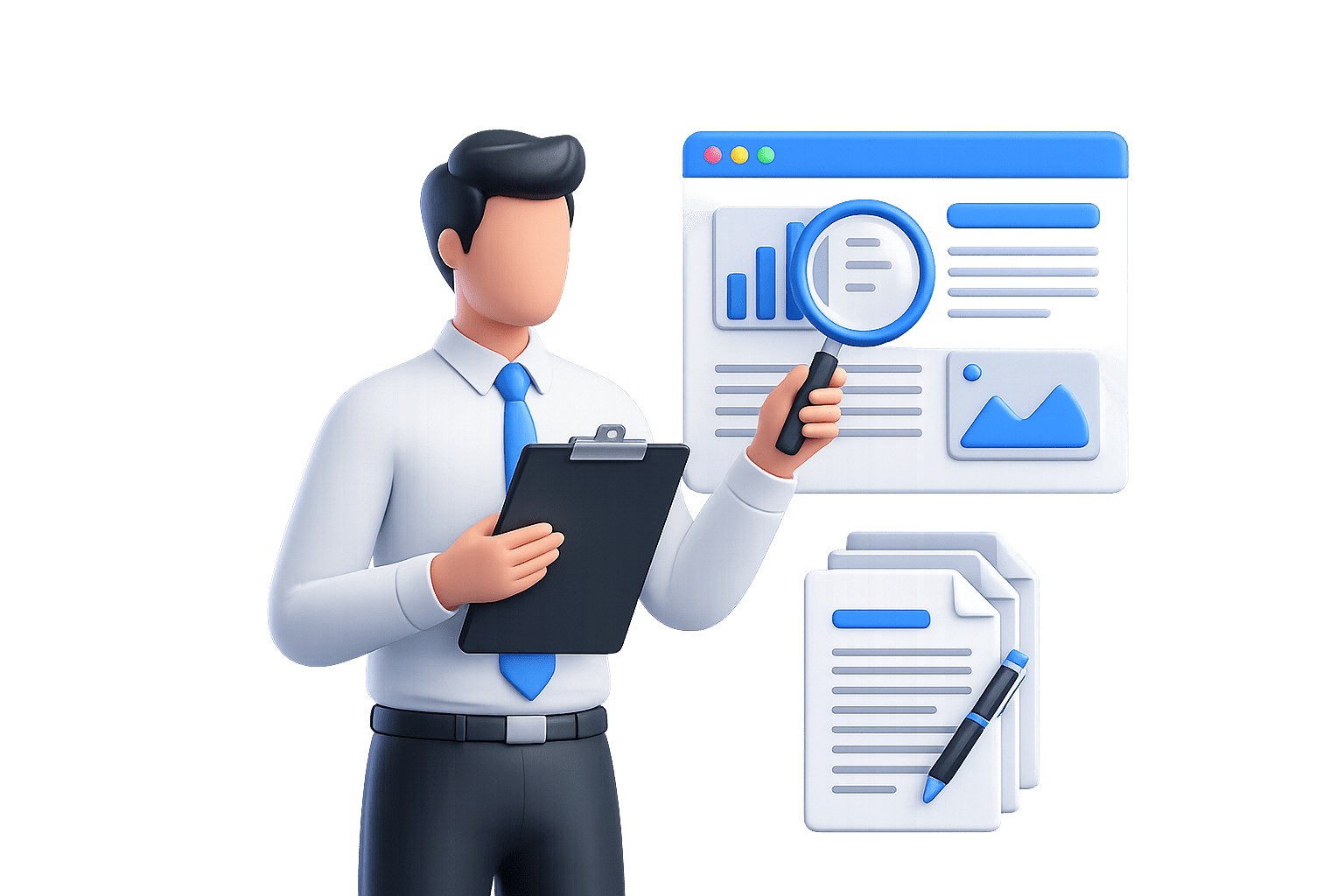 businessman examining digital documents and charts