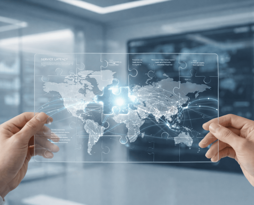 digital puzzle connecting global data map